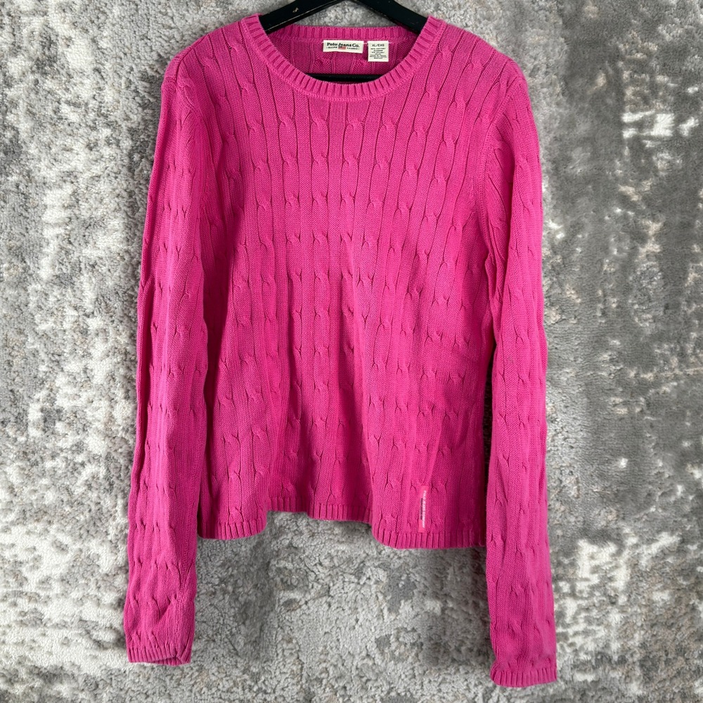 Polo Jeans Co. Ralph Lauren Size XL Cable Knit Pullover Sweater Pink Long Sleeve